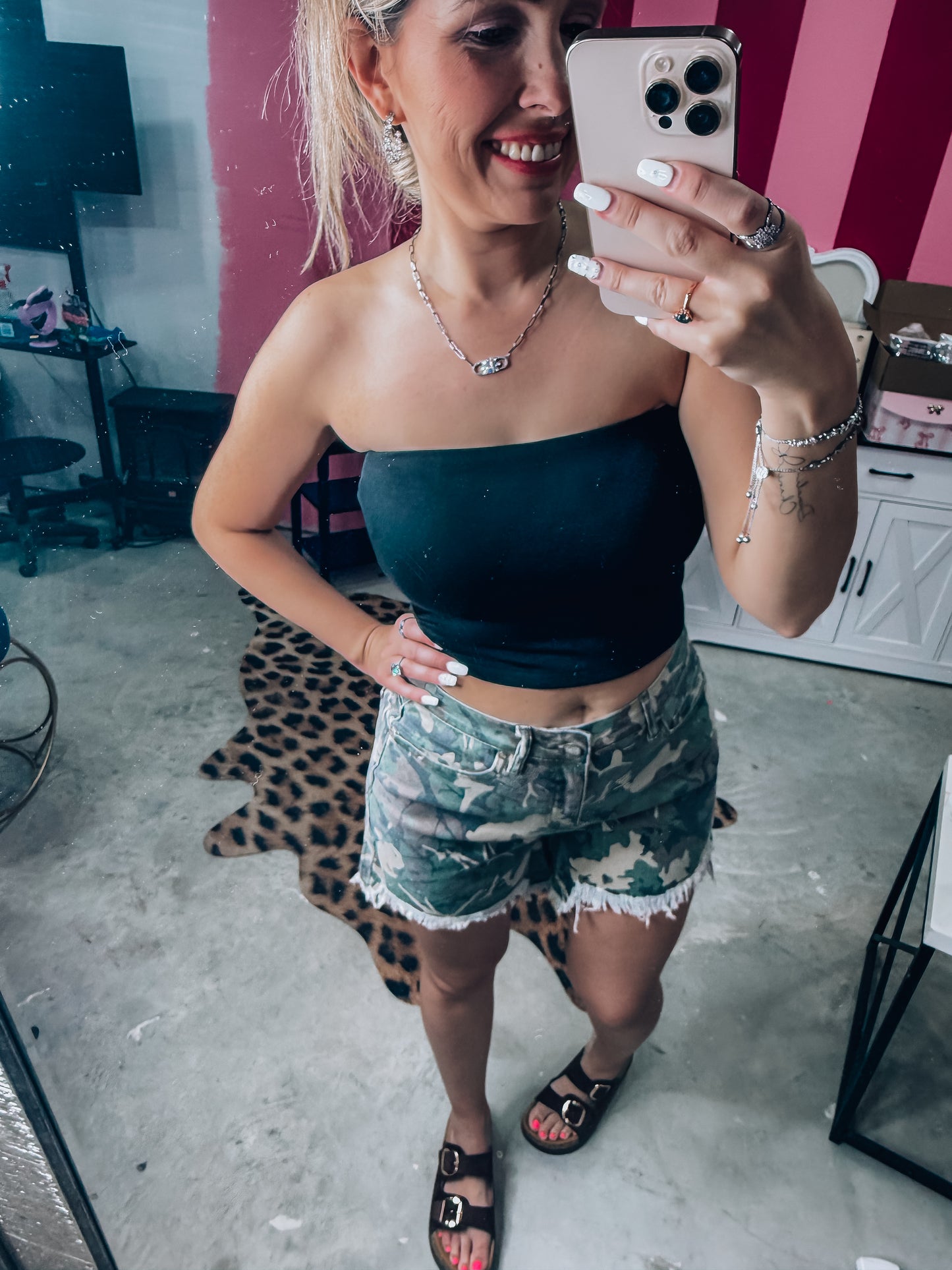Camo Cut Shorts Hi Low Shorts