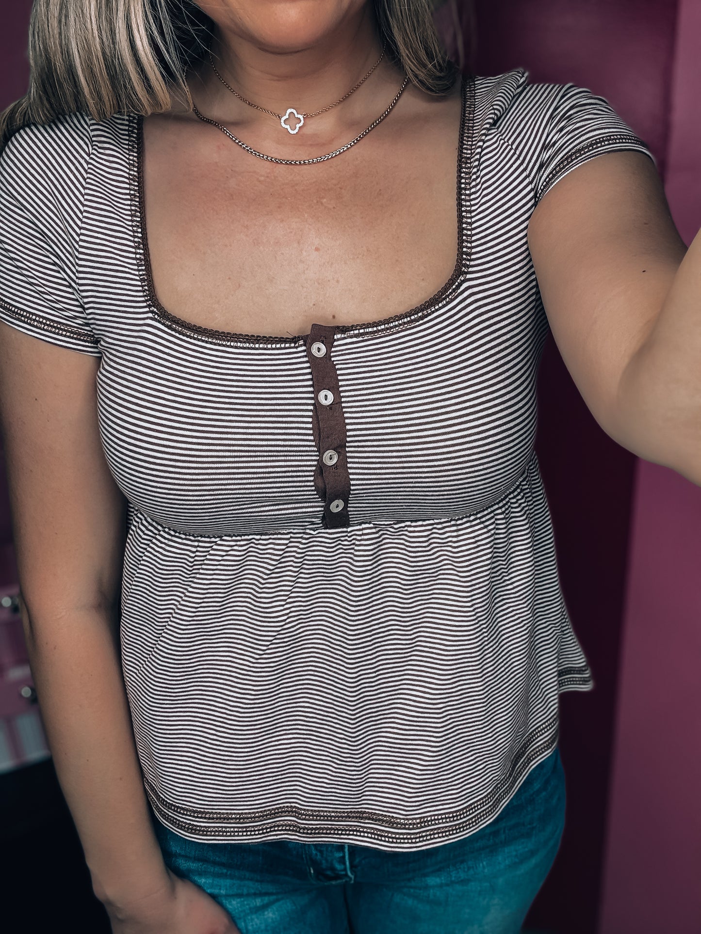 Cocoa Square Neck Babydoll Striped Top