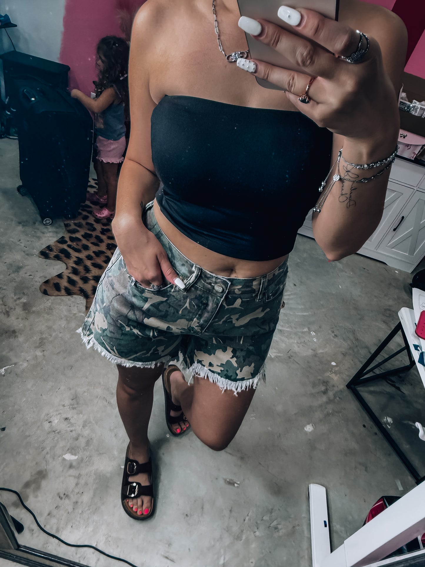 Camo Cut Shorts Hi Low Shorts