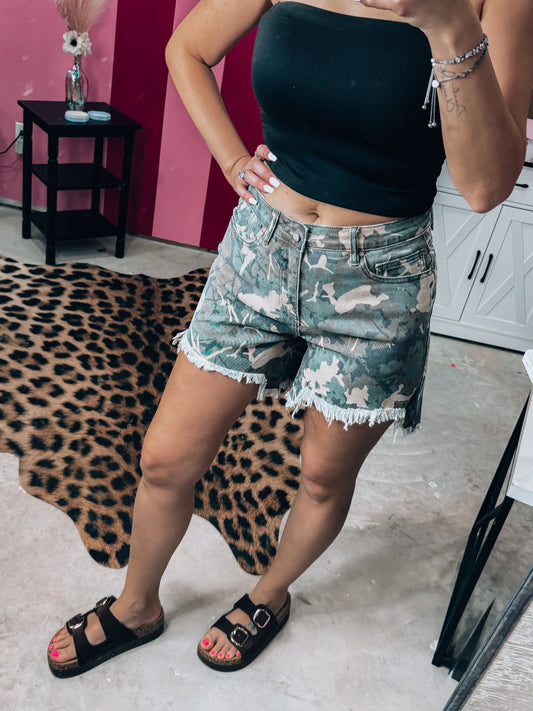 Camo Cut Shorts Hi Low Shorts