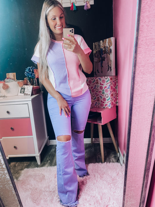 Meet Me Halfway Purple Colorblock Top