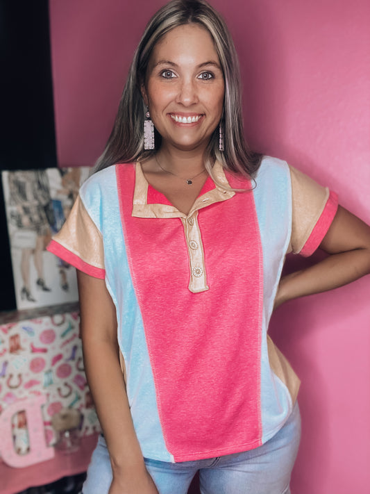 Playful Pastel Colorblock Top