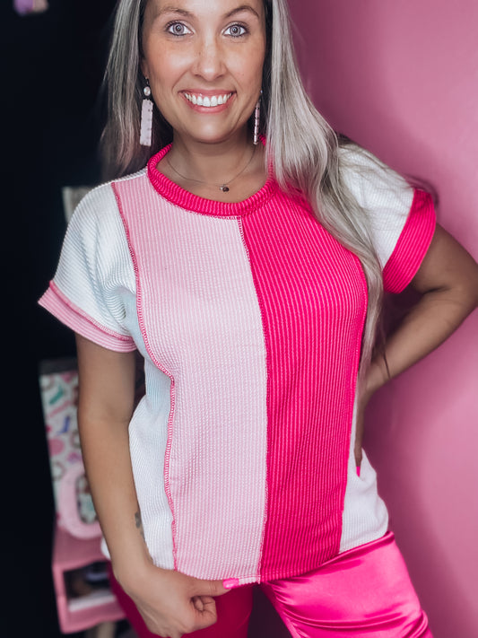 Meet Me Halfway Pink Colorblock Top