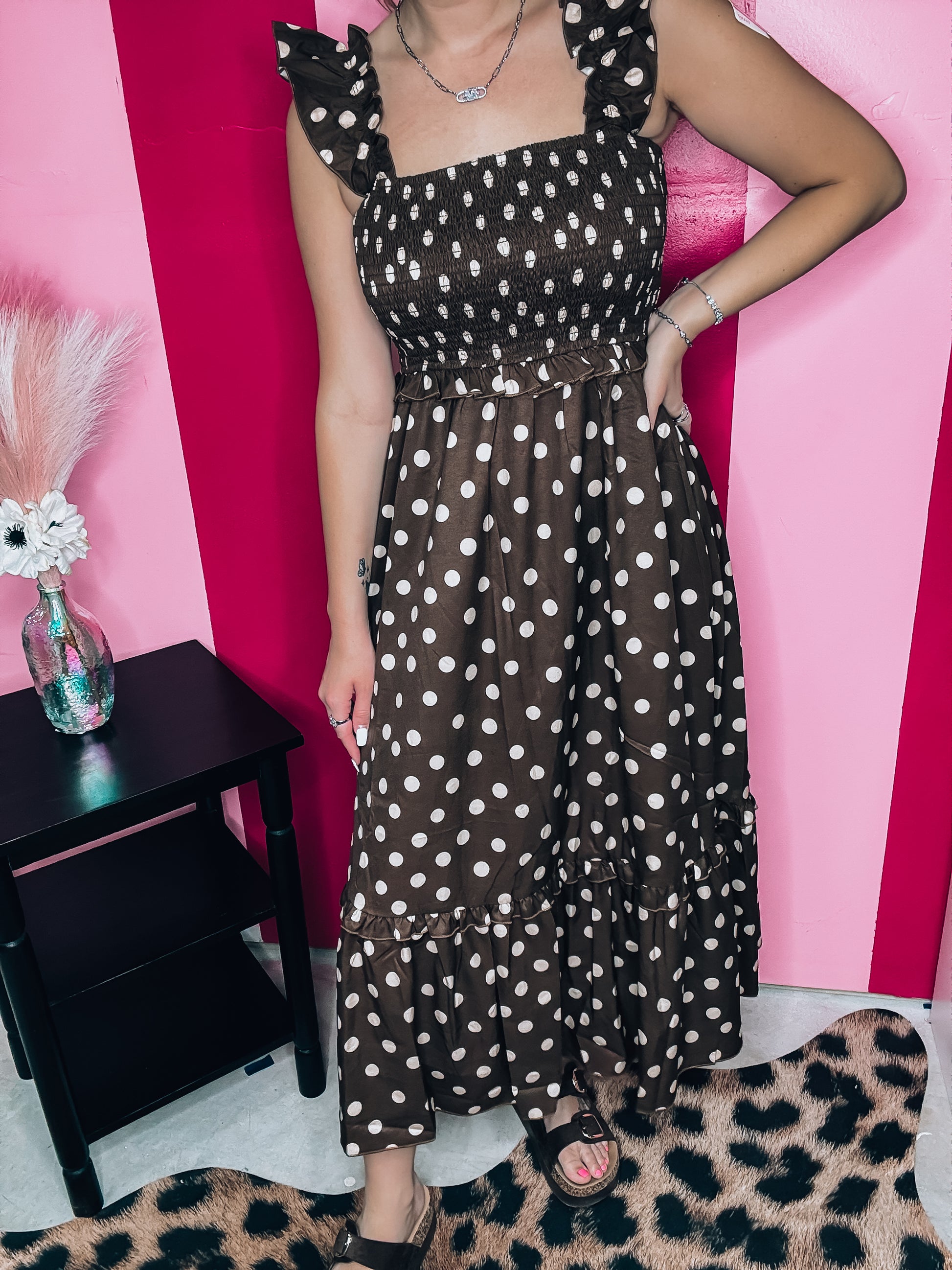 Mocha Polka Dot Dress - The Pink Arrow Boutique