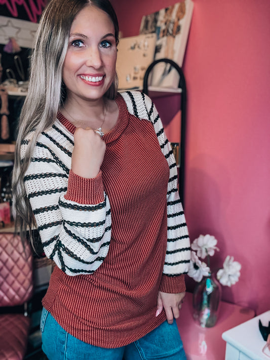 Rustic Reign Striped Sleeve Top