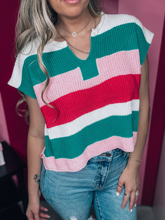 Call Me Jade & Pink Striped Knitted Top