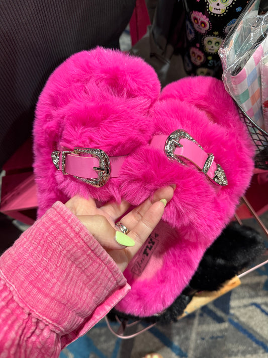 Buckle House Shoes - Pop Pink