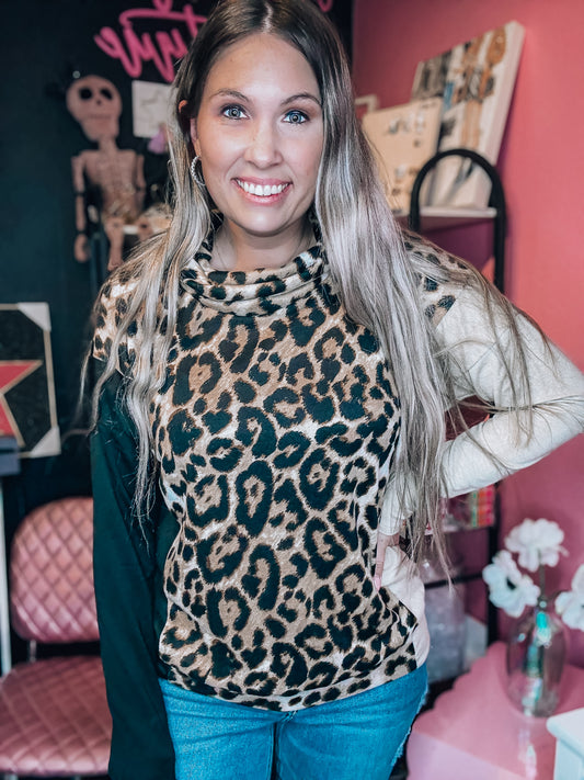 Leopard Split Turtleneck