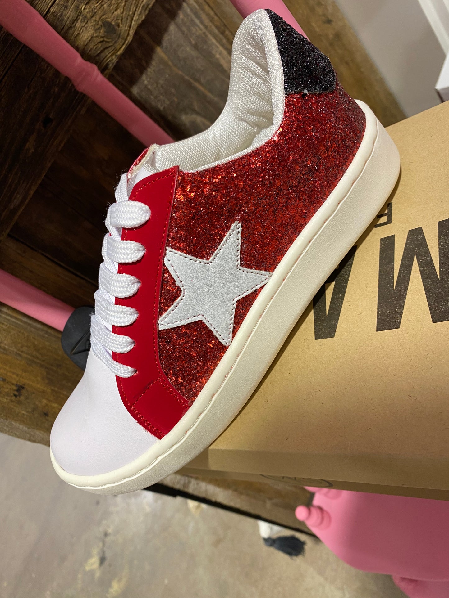 Red Glitter Star Sneakers