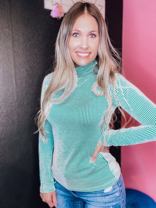 Candy Stripes Ribbed Turtle Neck - Kelly Green - LAST ONE SMALL