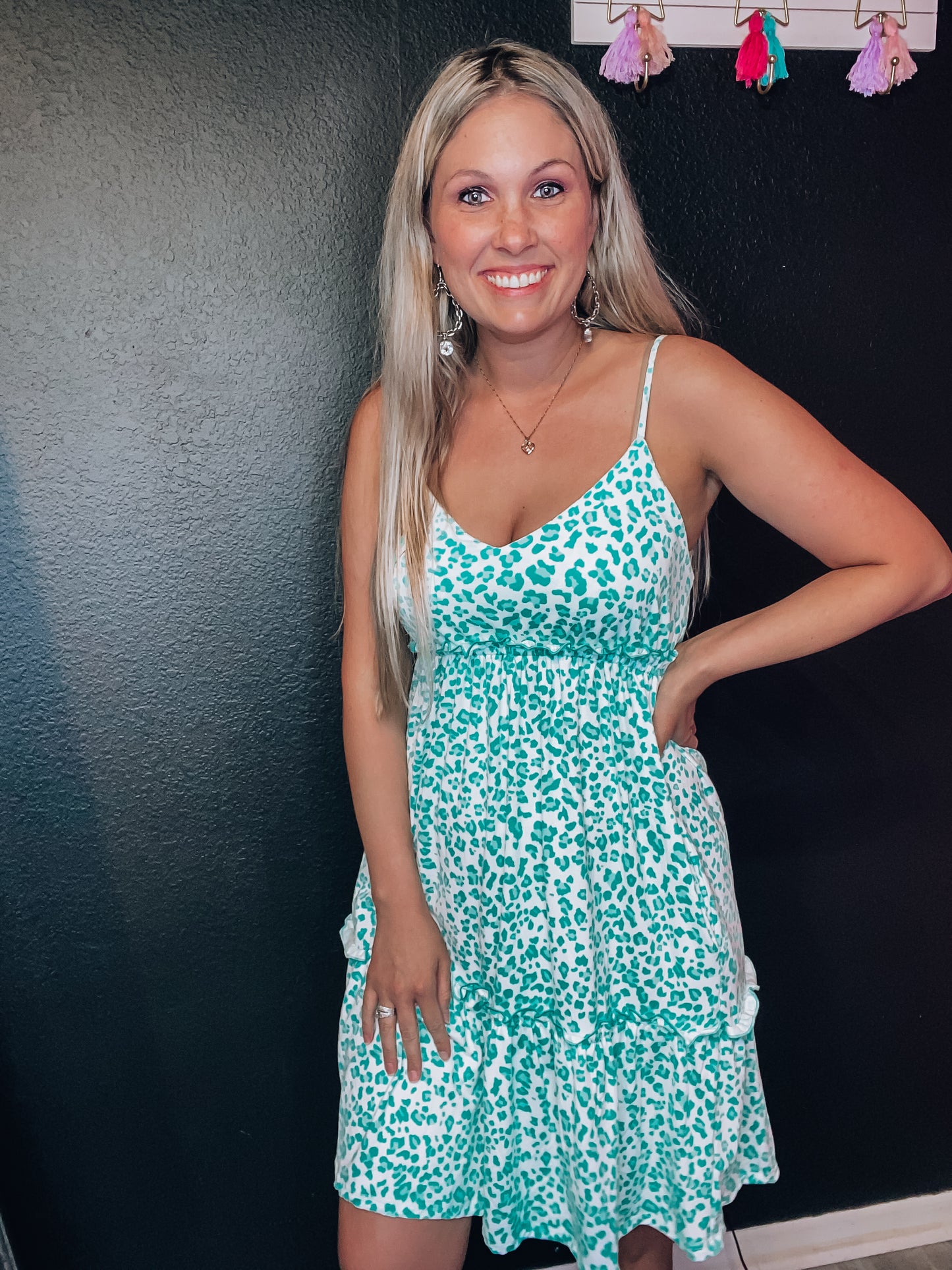 Mint Leopard Cami Frill Dress