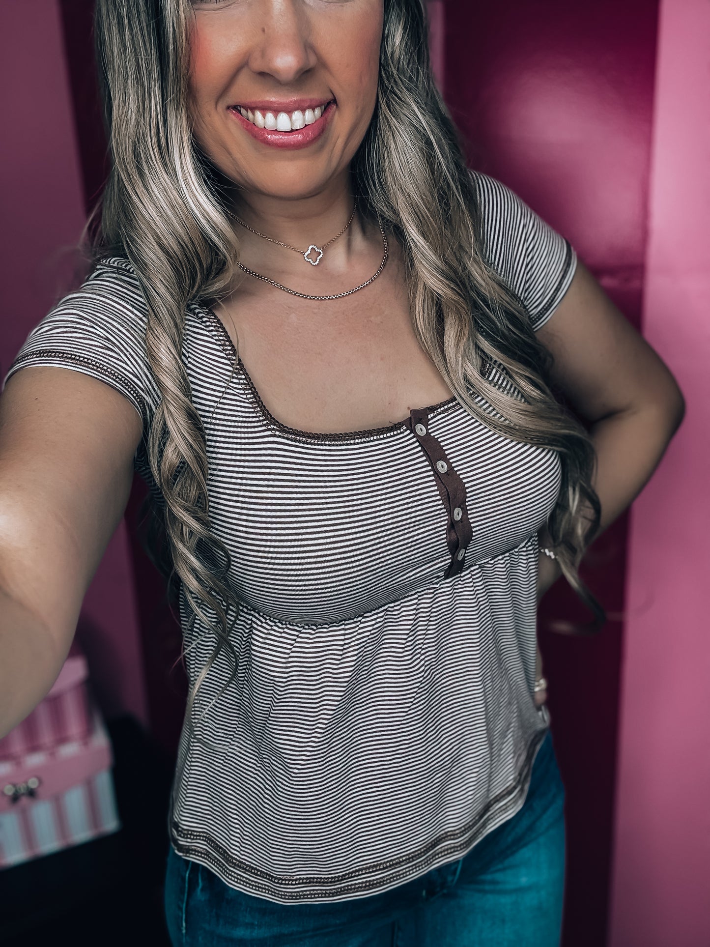 Cocoa Square Neck Babydoll Striped Top