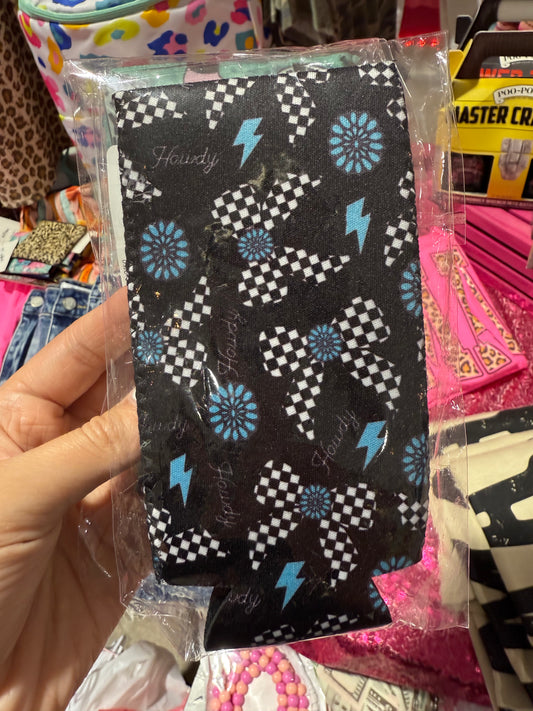 Magnetic Slim Koozie - Howdy Bow Checkered