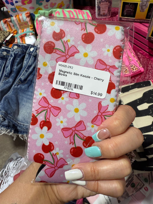 Magnetic Slim Koozie - Cherry Bows