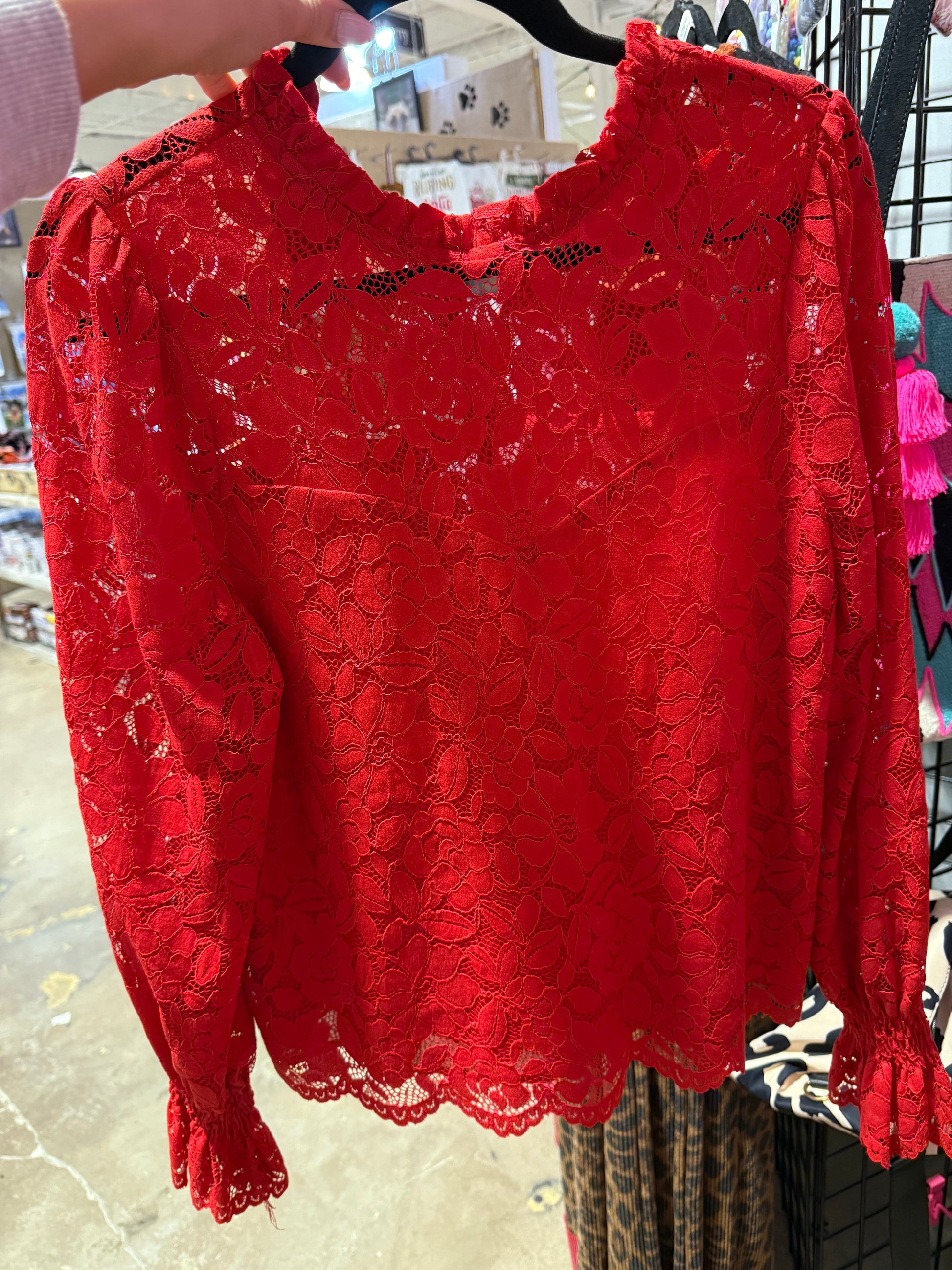 Red Lace Vine & Love Top - The Pink Arrow Boutique