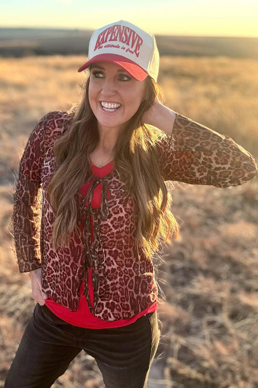 Range & Roar Sheer Leopard Tie Top - The Pink Arrow Boutique