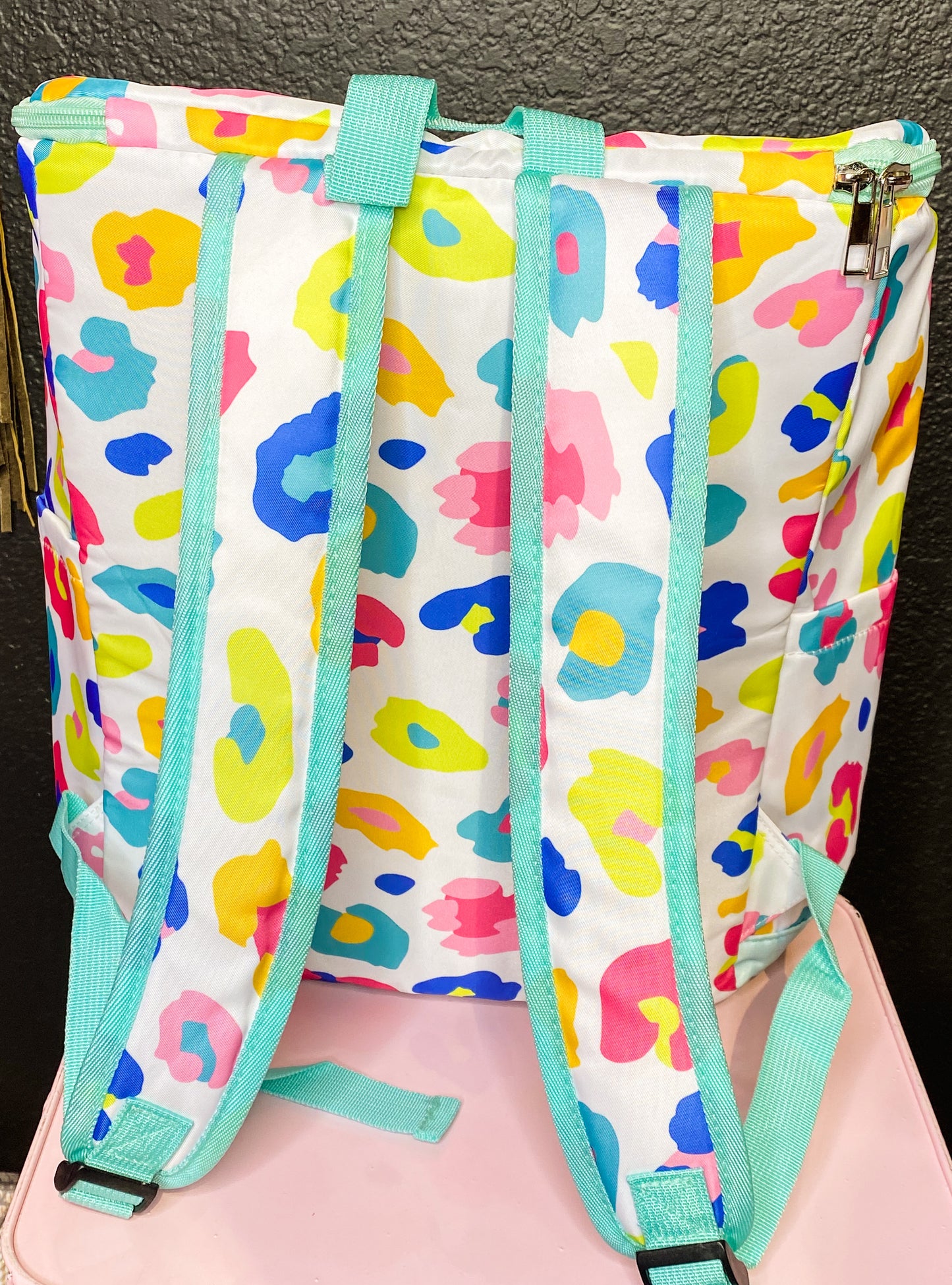 Rainbow Leopard Print Backpack Cooler