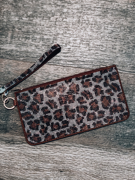 Leopard Rhinestone Wristlet