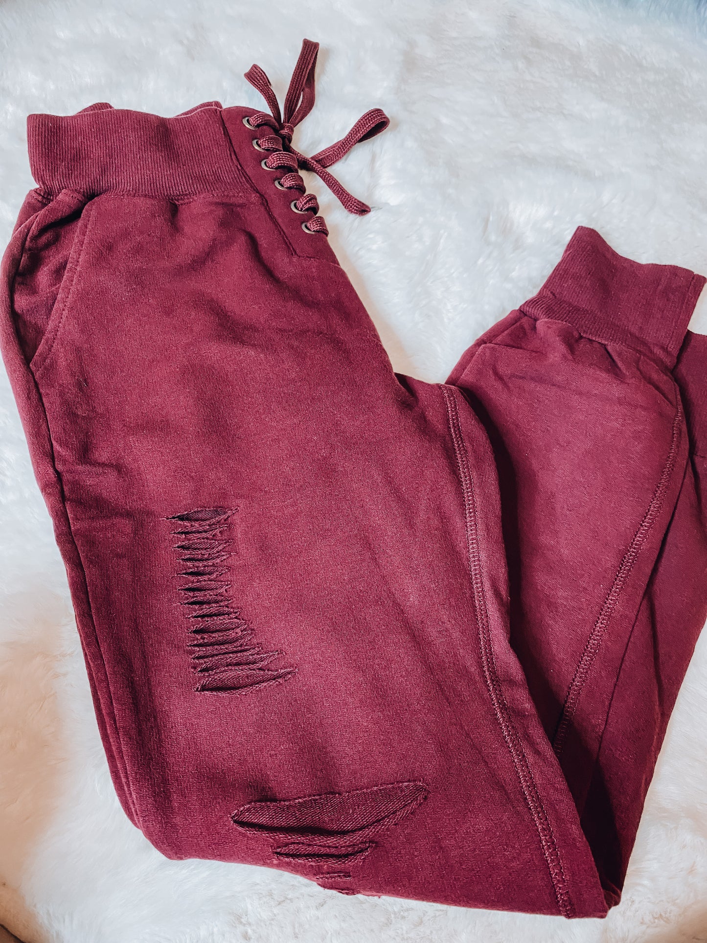 Distressed Hailey Joggers - Mulberry
