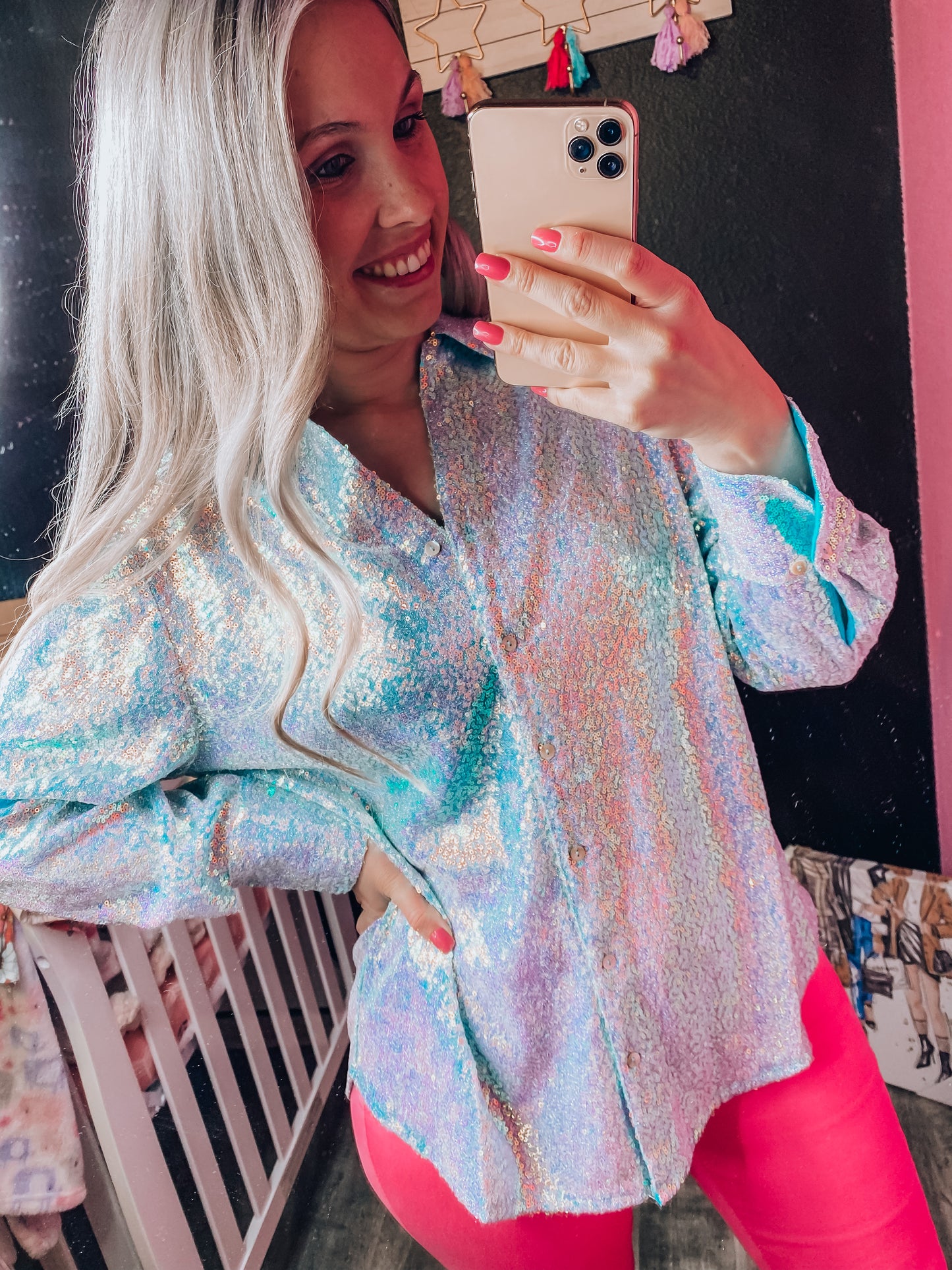 Vegas Girl Sequin Button Up - LAST ONE SMALL