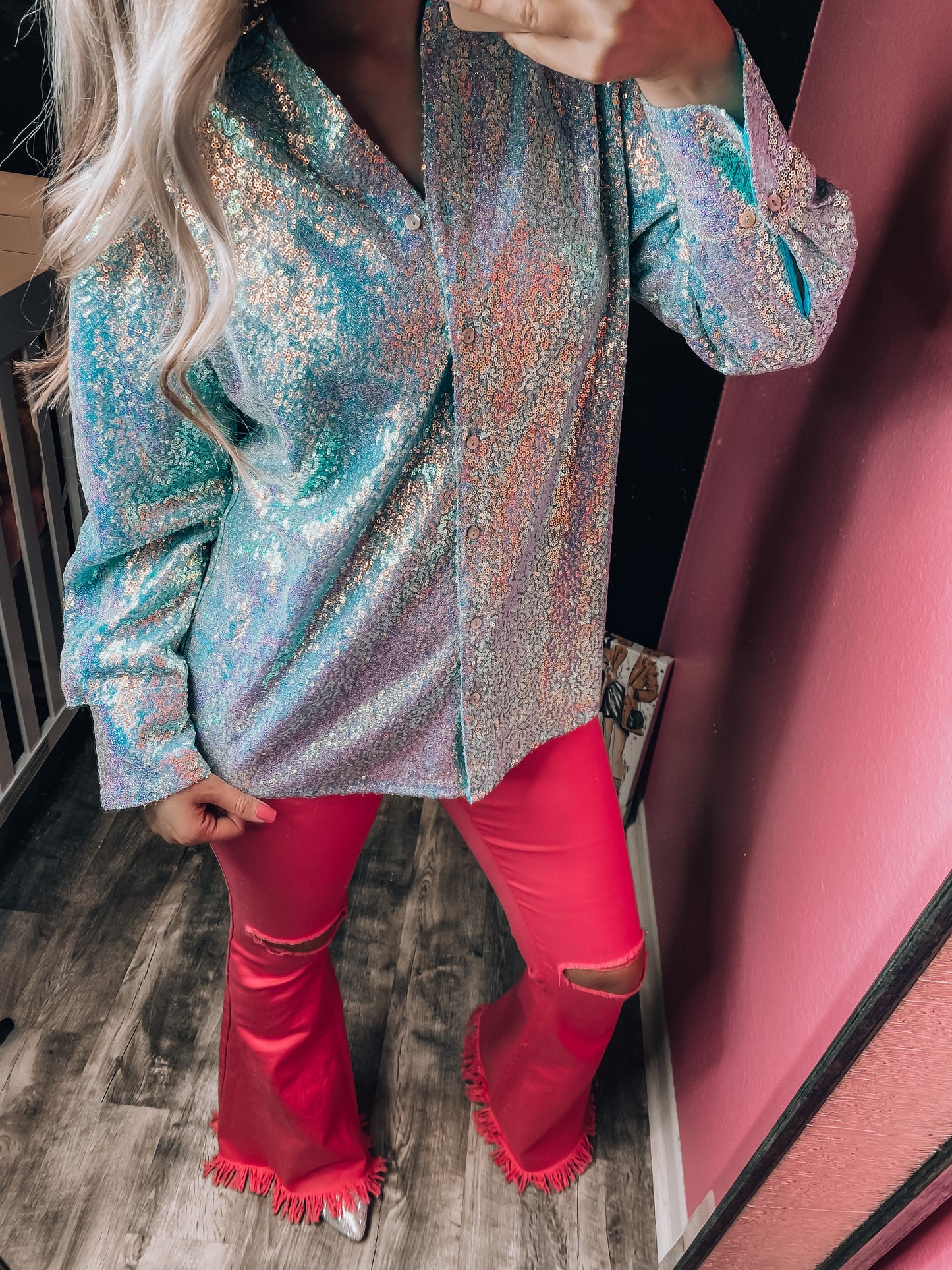 Vegas Girl Sequin Button Up - LAST ONE SMALL