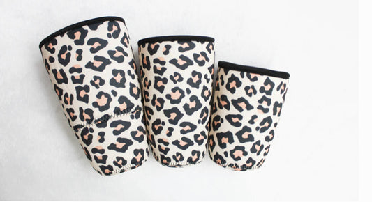 Taupe Leopard Insulated Drink Cover - LAST ONE MEDIUM 22-24OZ